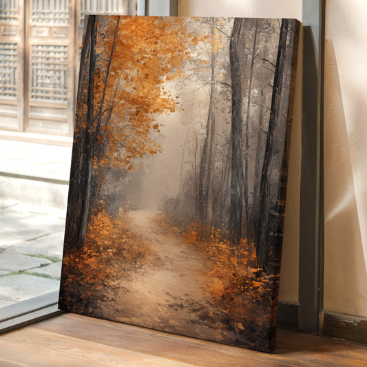 Golden Autumn Pathway Canvas Print - Tranquil Nature Art - Gallery Canvas image 2