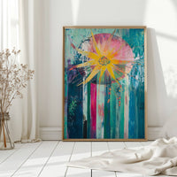 Sunflower Bursts Through Turquoise Rain