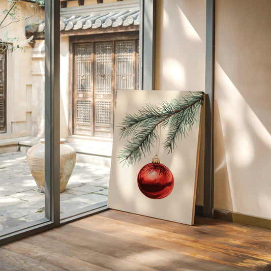 Festive Red Ornament Watercolor Print - Holiday Wall Art - Gallery Canvas image 7