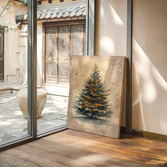Glowing Christmas Tree Watercolor Print - Festive Wall Art - Gallery Canvas image 9