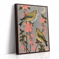 Greenfinches Beneath a Crescent Moon