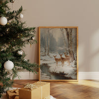 December Deer By Frozen Stream