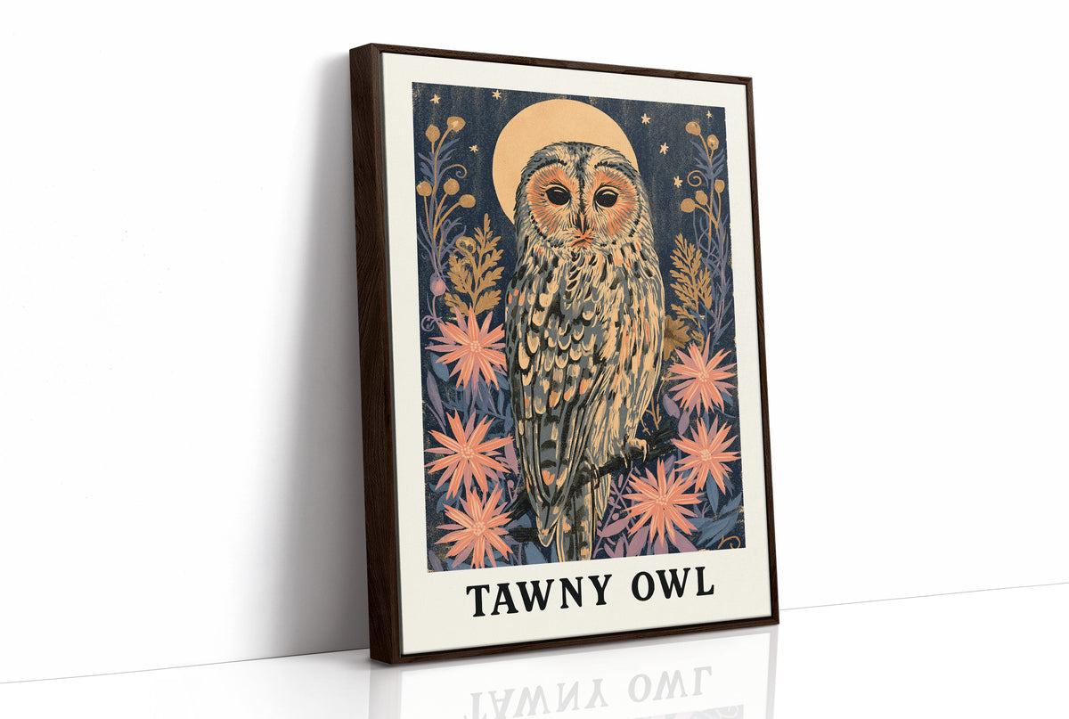Tawny Owl Beneath a Golden Moon