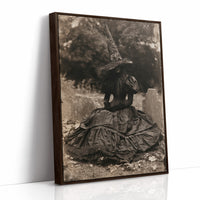 Resting Witch Face, print in a brown wood frame