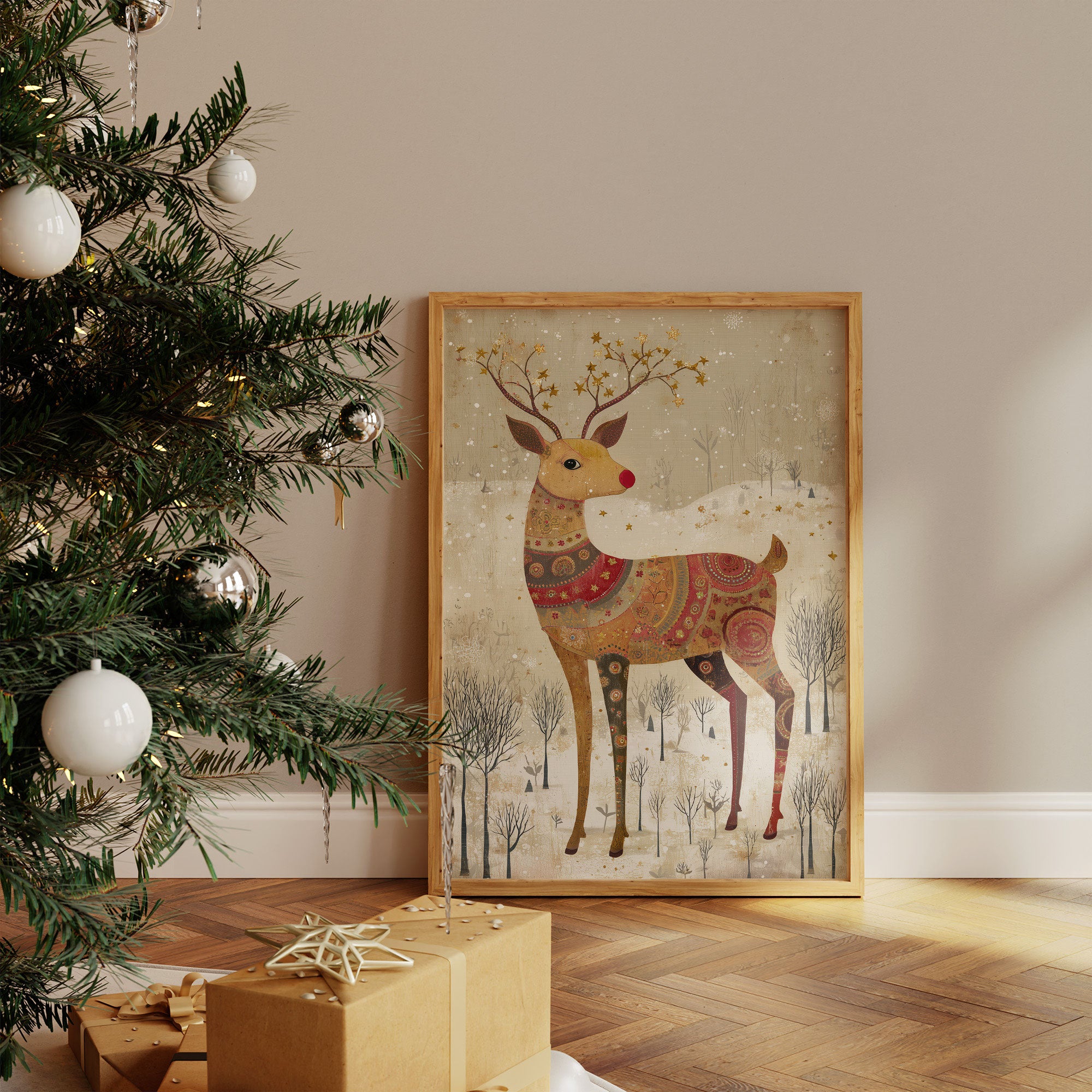 Reindeer Tales In Golden Patterns