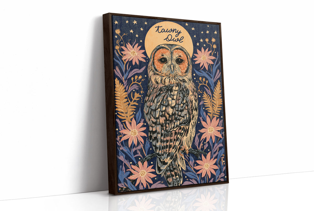 Tawny Owl and Golden Halo Moon