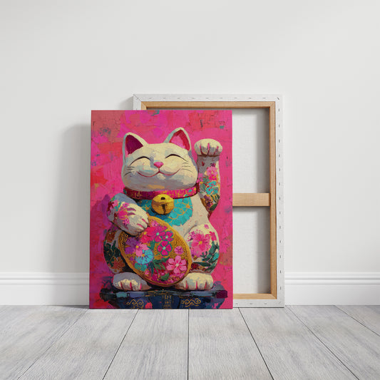 Lucky Cat Blooms In Neon Dreams