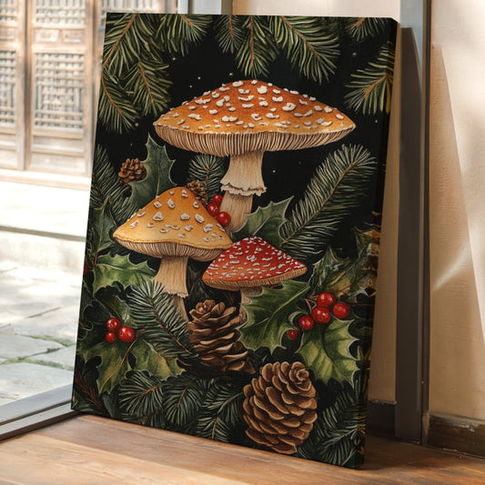 Enchanted Mushroom Forest Print - Woodland Holiday Decor - Gallery Canvas image 1