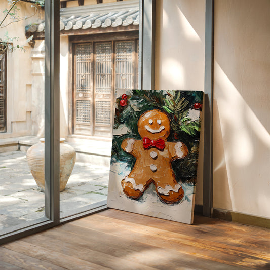 Gingerbread Man Oil Painting - Festive Holiday Art - Gallery Canvas image 5
