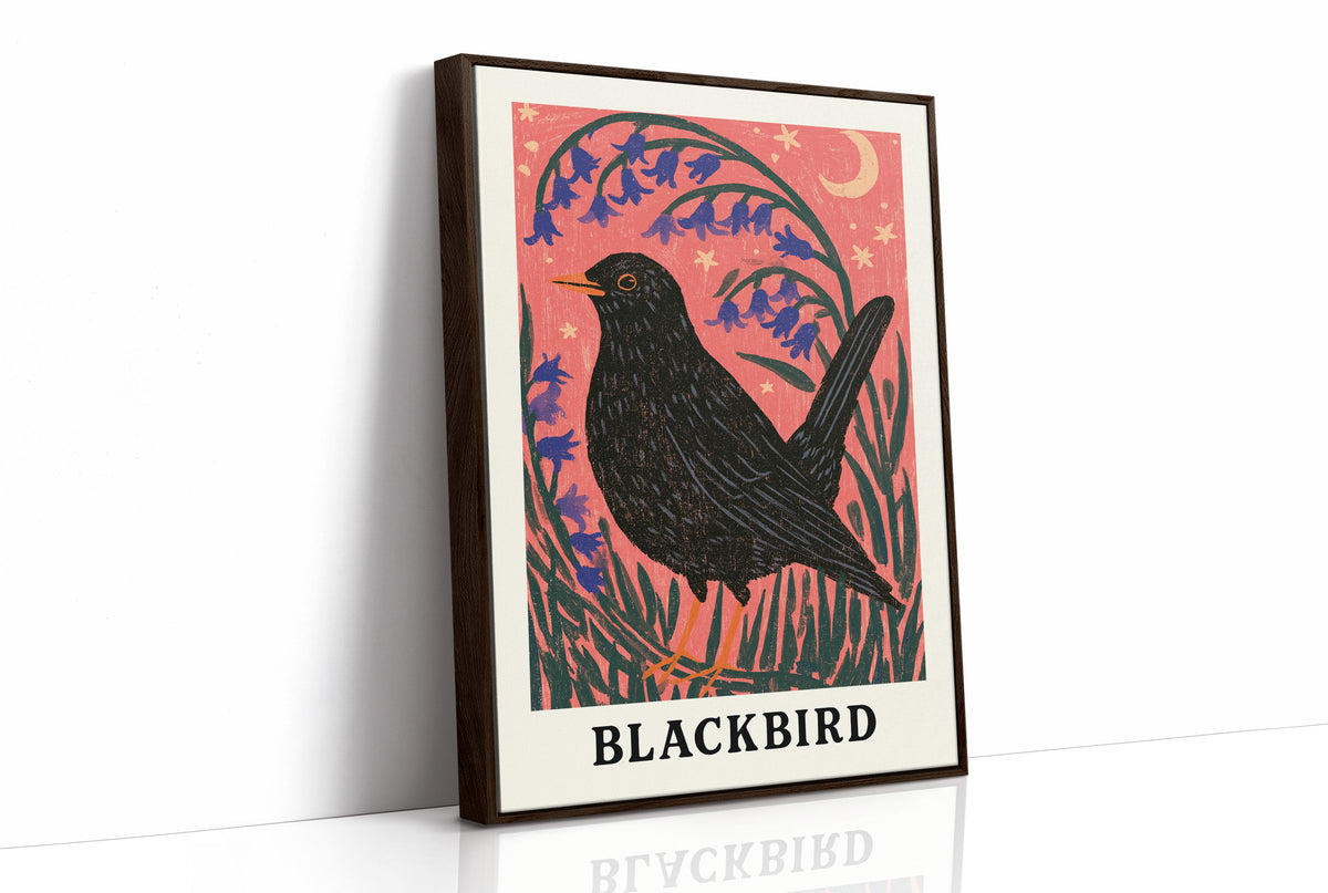 Blackbird Beneath Bluebells and Moon
