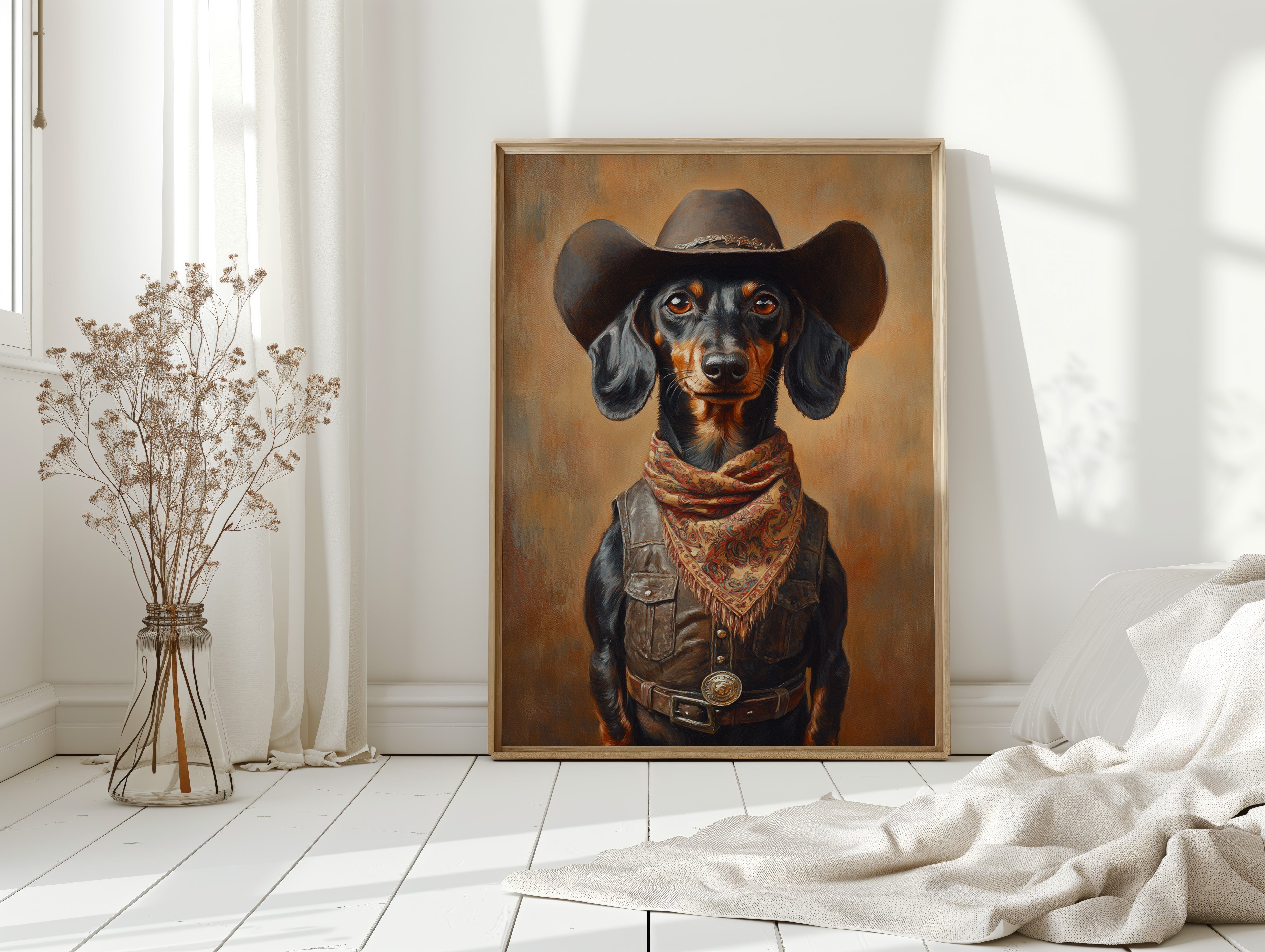 Cowboy Dachshund in Leather and Lace