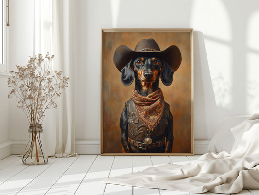 Cowboy Dachshund in Leather and Lace