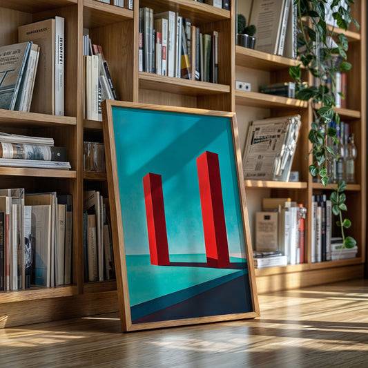 Red Pillars Against Turquoise Sky