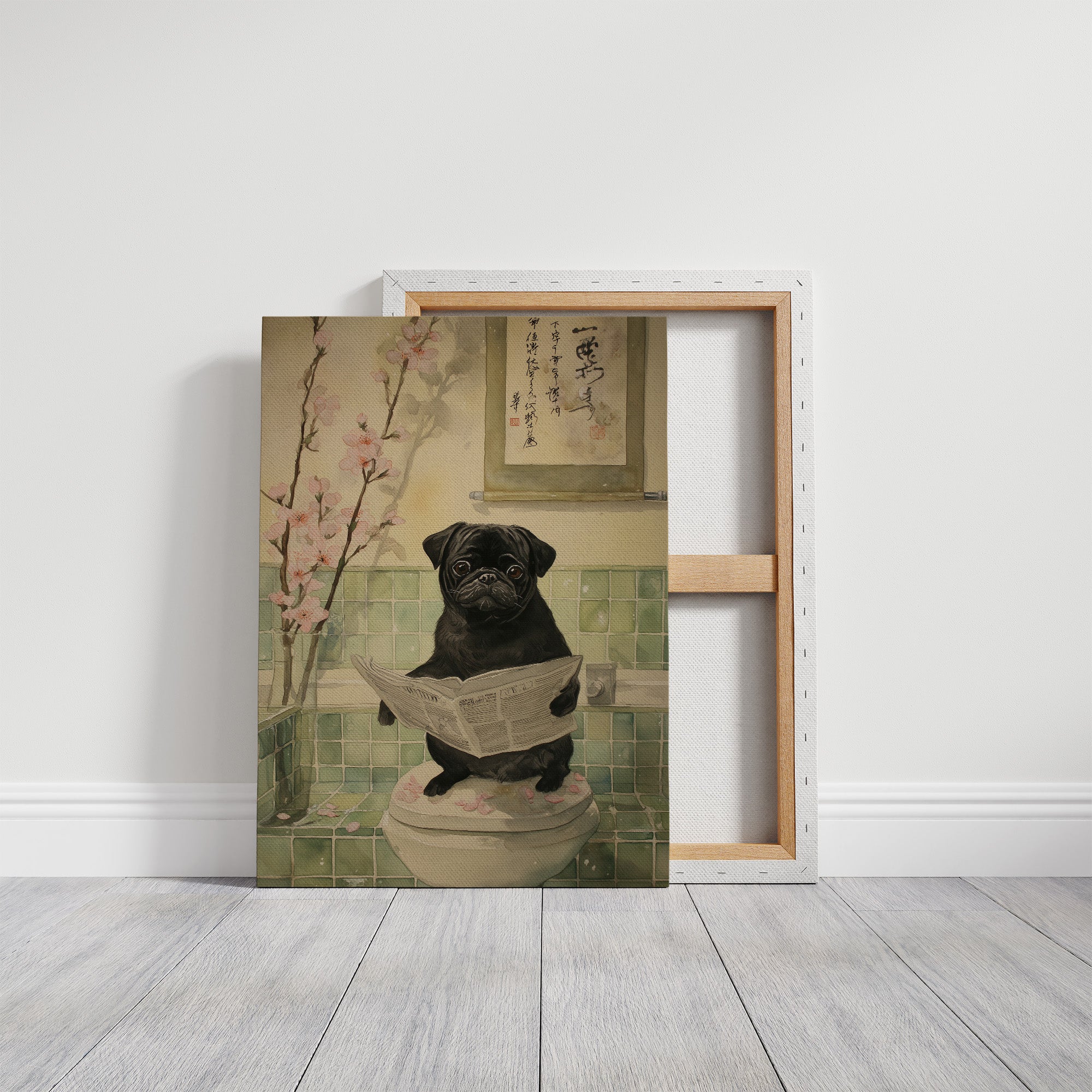 Pug's Morning News And Cherry Blossoms