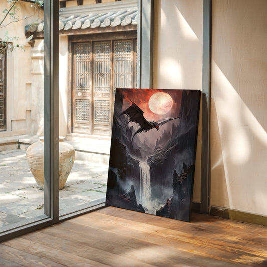 Dragon Over Moonlit Canyon - Fantasy Wall Art - Gallery Canvas image 4
