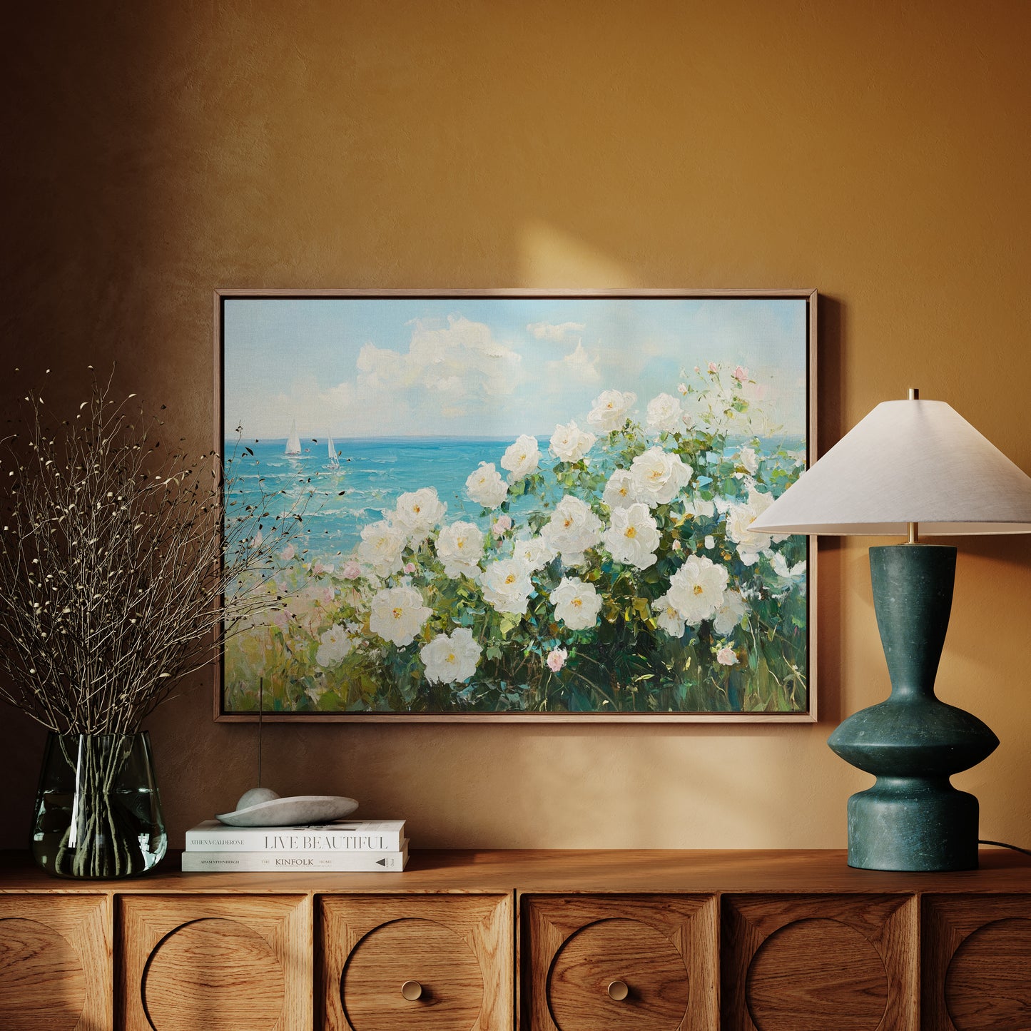 Coastal Roses Dance With Sailboats