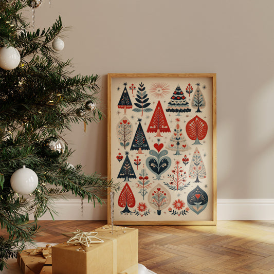 Scandinavian Folk-Art Christmas Trees Pattern