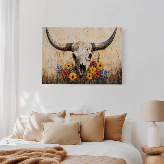 Longhorn Skull with Wildflowers
