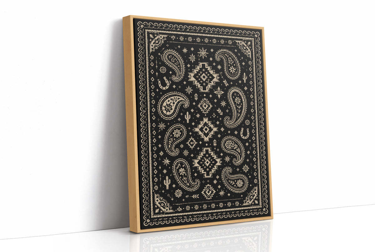 Black and Cream Western Paisley Bandana