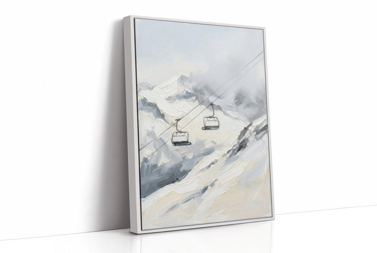 Two Chairlifts Over Snowy Peaks