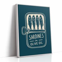 Sardines in Olive Oil — Teal Woodcut Tin Print