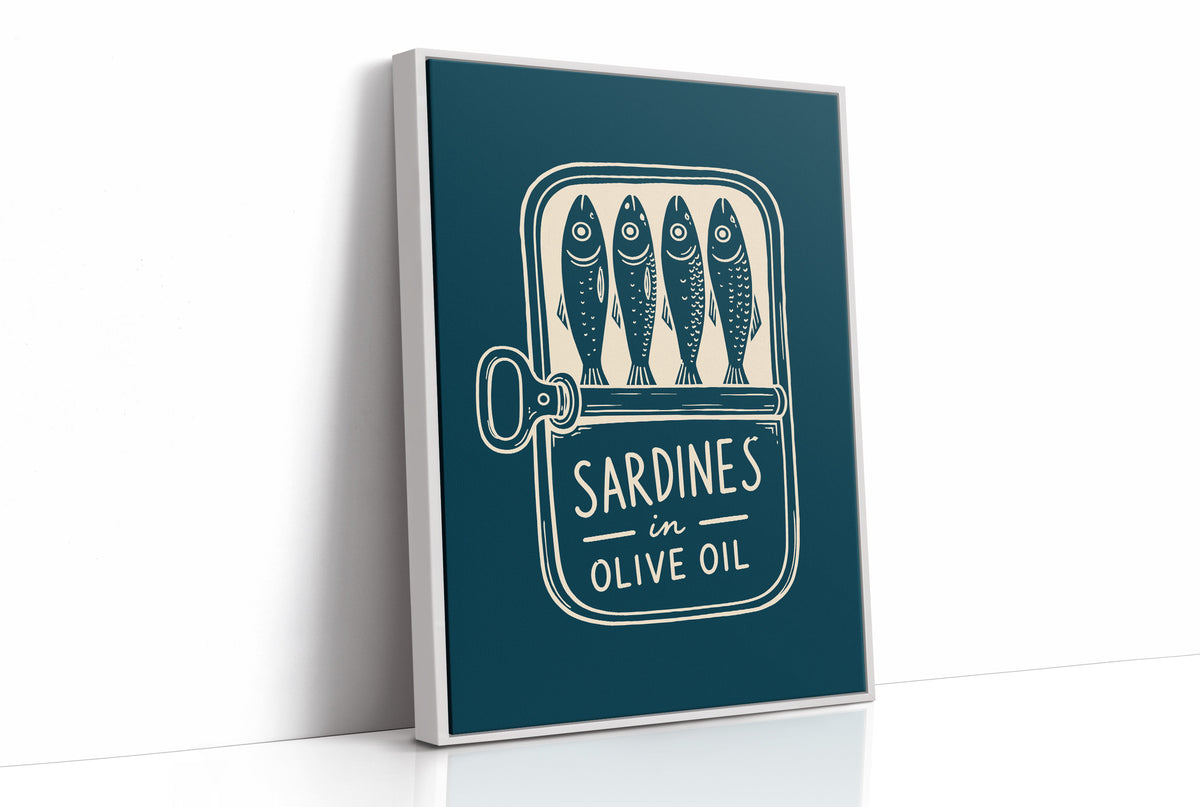 Sardines in Olive Oil — Teal Woodcut Tin Print