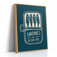 Sardines in Olive Oil — Teal Woodcut Tin Print