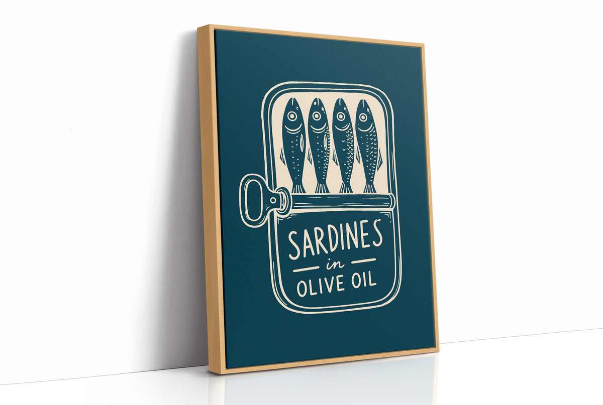 Sardines in Olive Oil — Teal Woodcut Tin Print