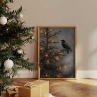 Raven Perches Among Winter Lights