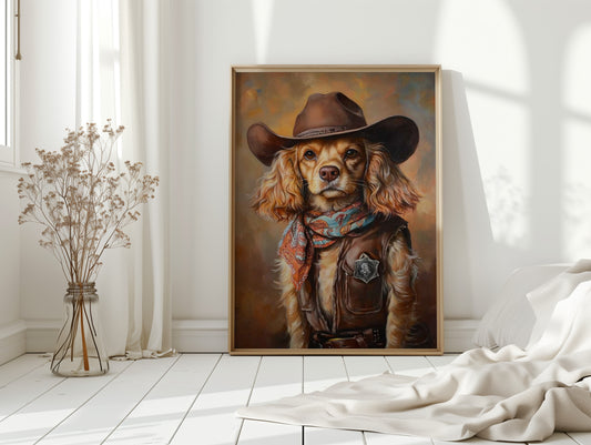 Cocker Spaniel Sheriff in Turquoise and Rust