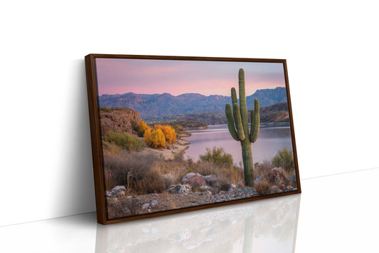 Desert Lake Glows At Dusk