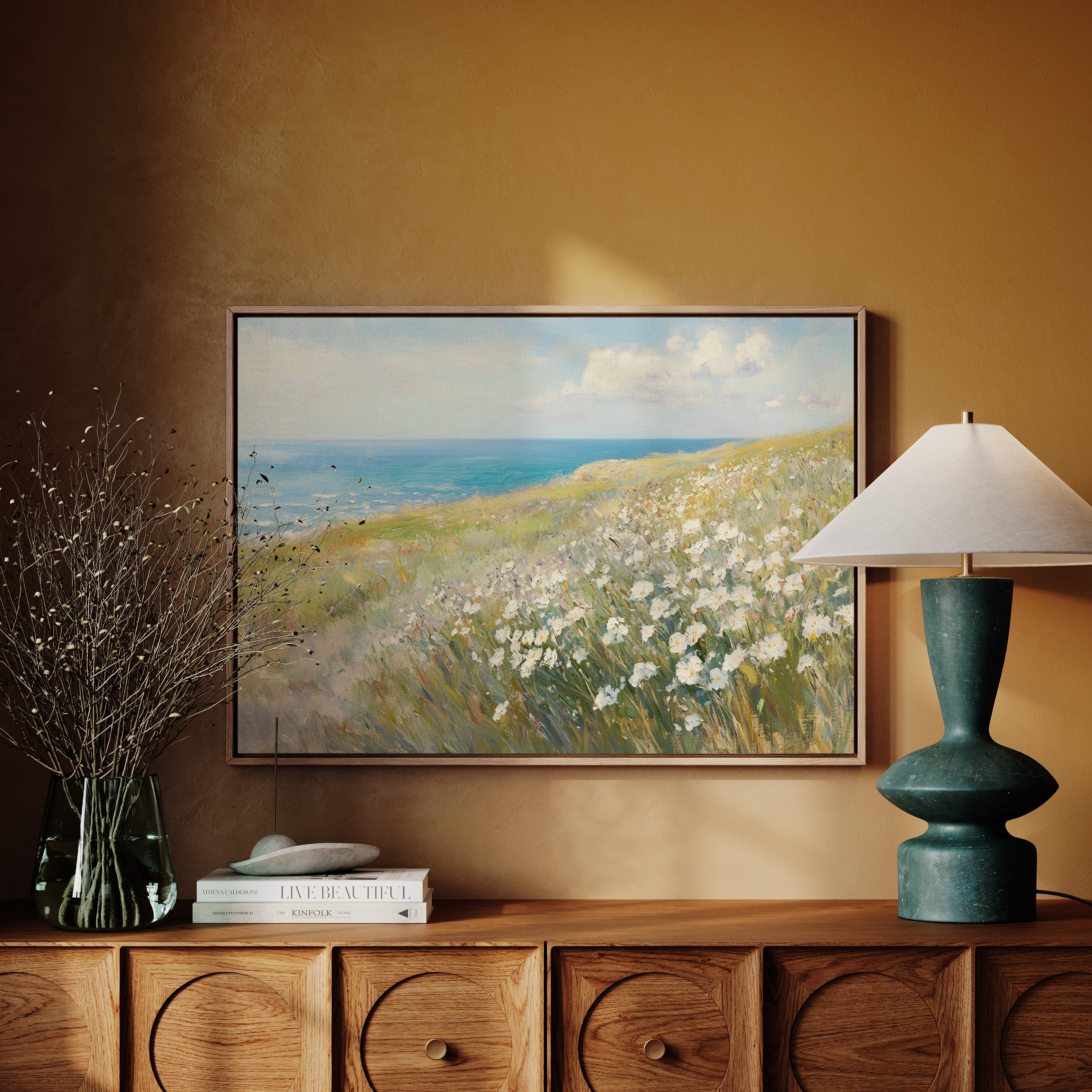 Coastal Daisies Dance Above Azure Waves