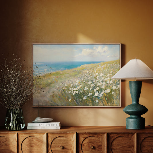Coastal Daisies Dance Above Azure Waves