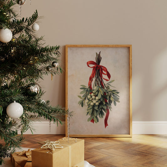 Mistletoe Bound In Crimson Ribbon