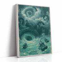 The Kraken and the Maelstrom — Teal Maritime Horror Print