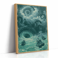 The Kraken and the Maelstrom — Teal Maritime Horror Print