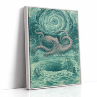 The Kraken and the Fleet — Pink and Teal Maritime Horror Print