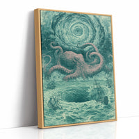 The Kraken and the Fleet — Pink and Teal Maritime Horror Print