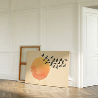 Minimalist Japanese Birds & Sun Print – Vintage Ink Illustration