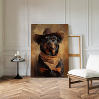 Western Cowboy Rottweiler Print – Rustic Wild West Dog Art