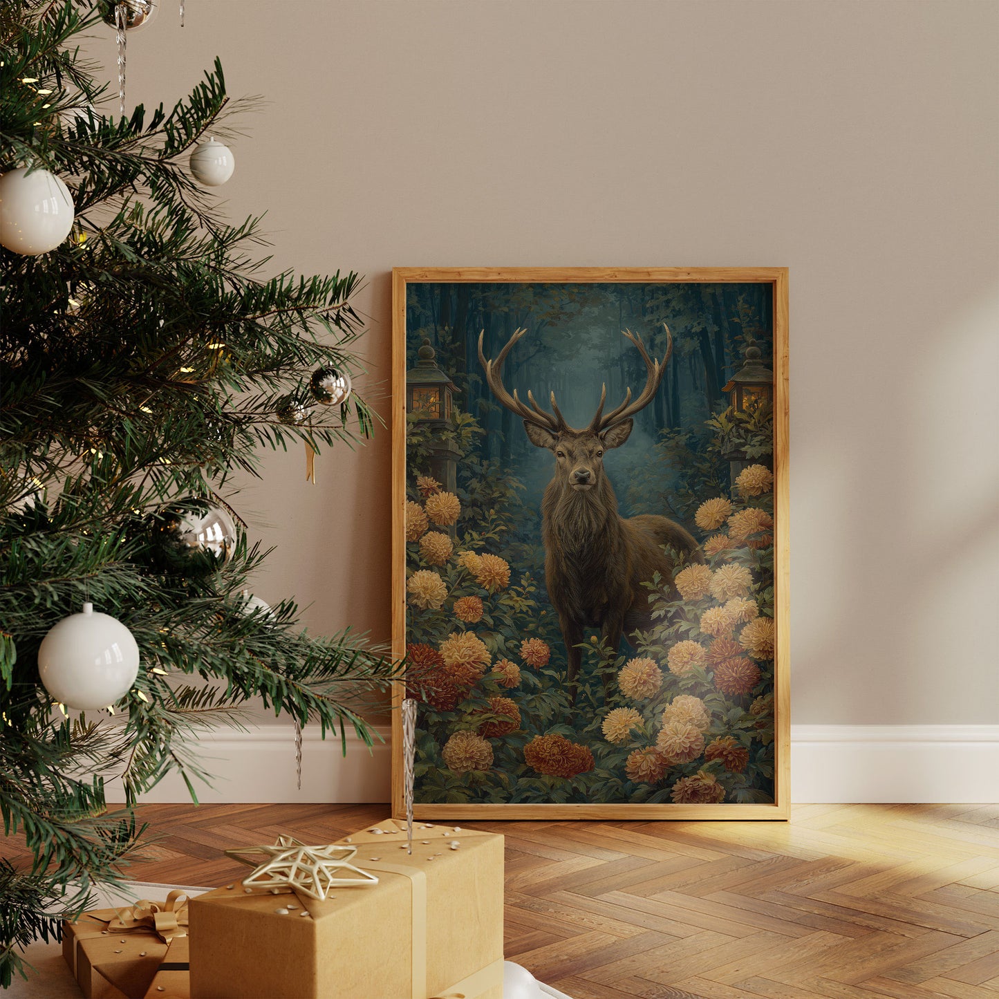 Stag Among Golden Chrysanthemums Glows