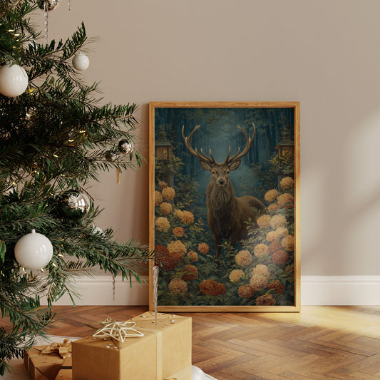 Stag Among Golden Chrysanthemums Glows