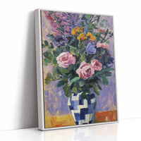 Vibrant Blooms in Checkered Blue