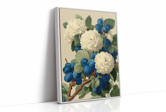 Cream Blossoms Among the Blue Plums
