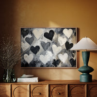 Hearts Dance Through Monochrome Mist