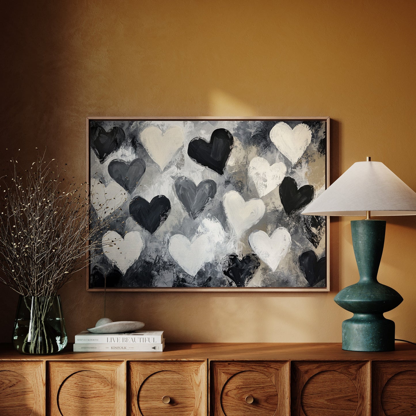 Hearts Dance Through Monochrome Mist