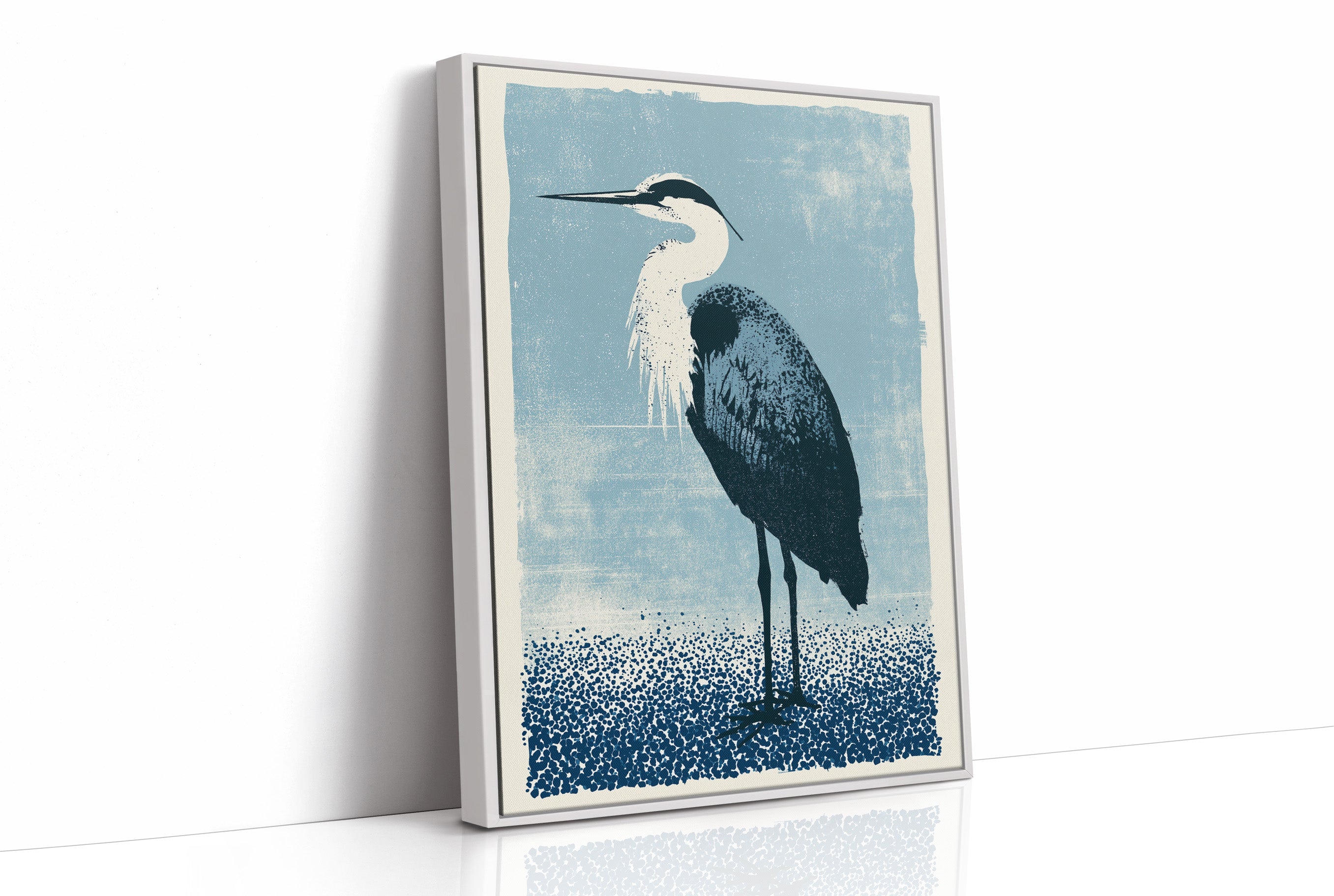 Heron Study: A Screenprint in Blue