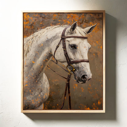 Majestic White Horse Portrait – Western Equestrian Wall Art