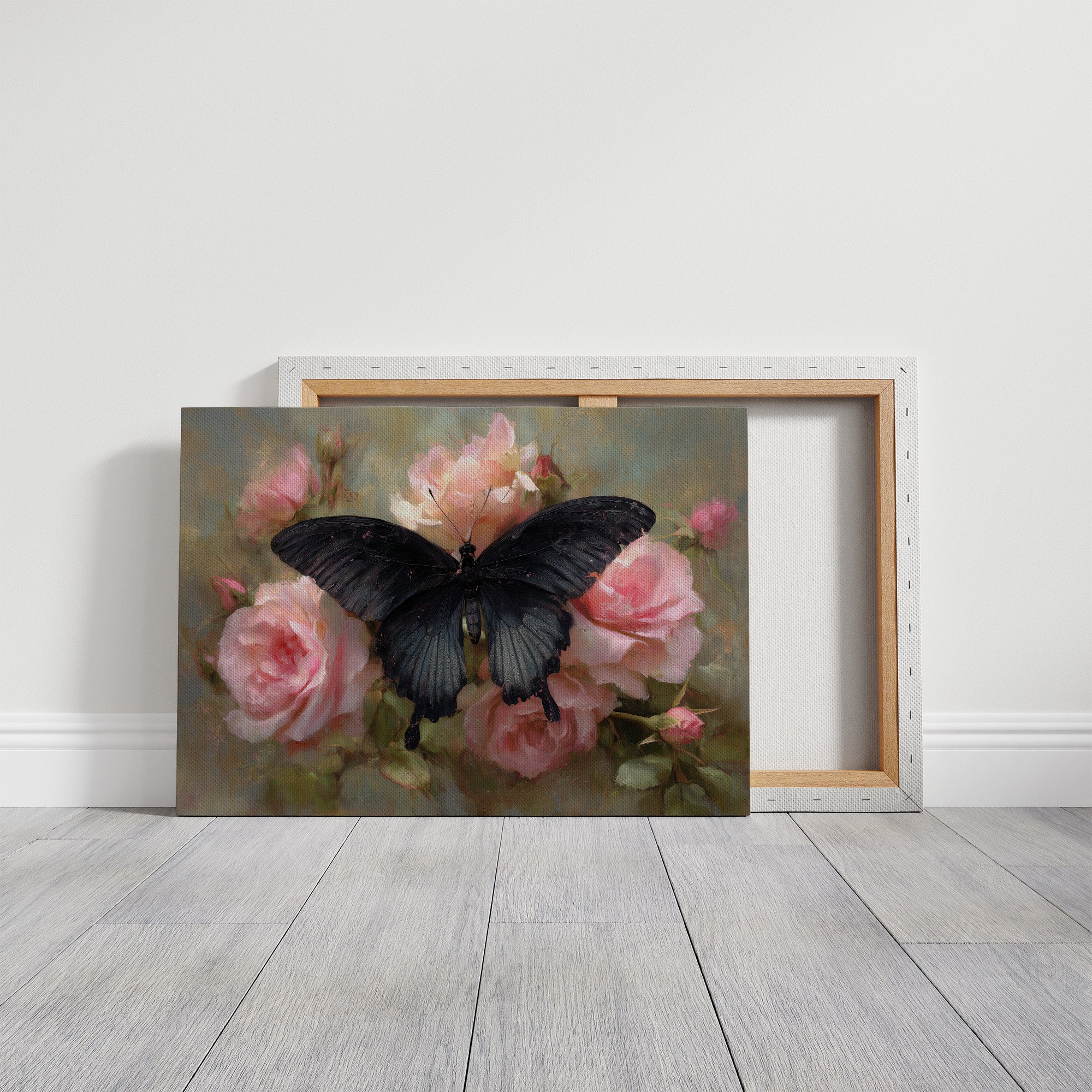 Dark Wings Among Blush Roses