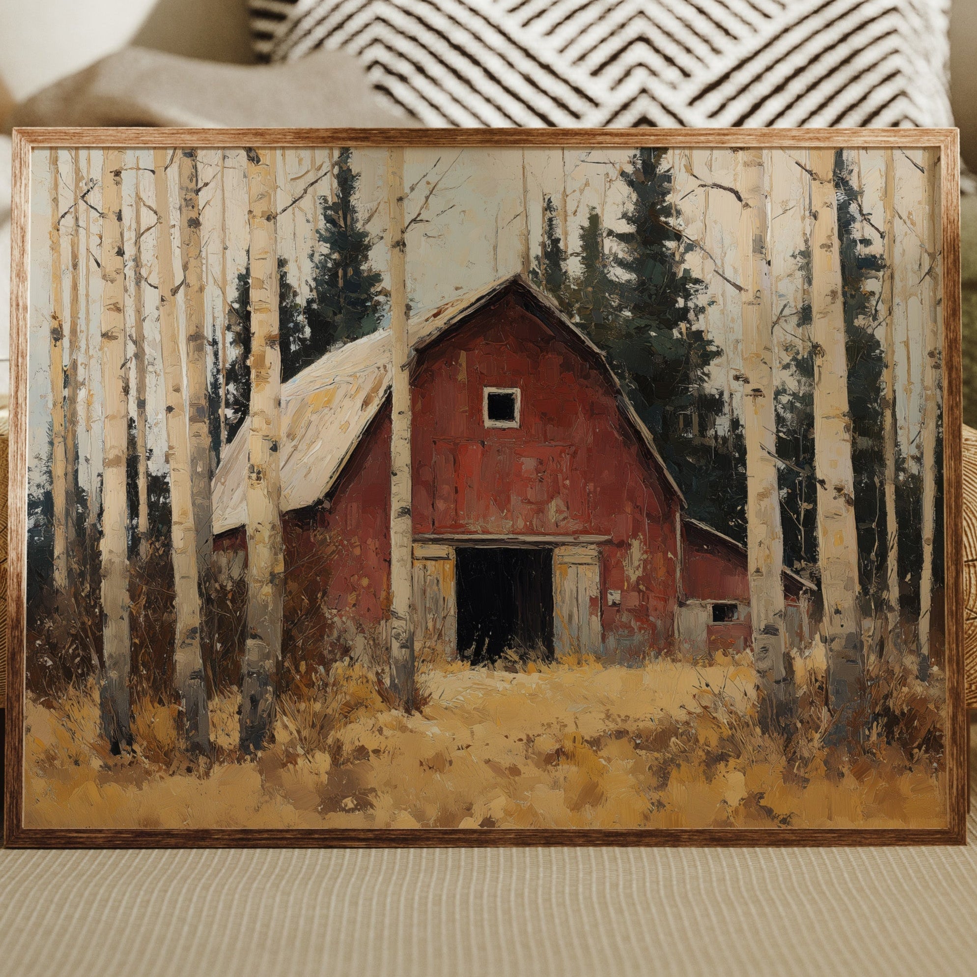 Birch Trees Guard Autumn's Barn